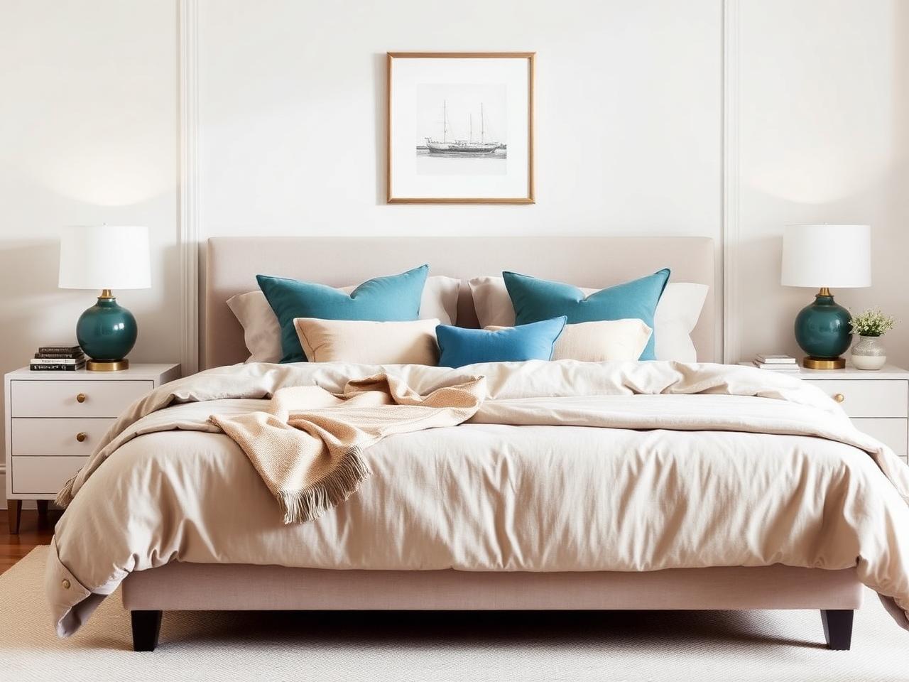 Eingerichtetes Schlafzimmer mit ruhiger Farbpalette